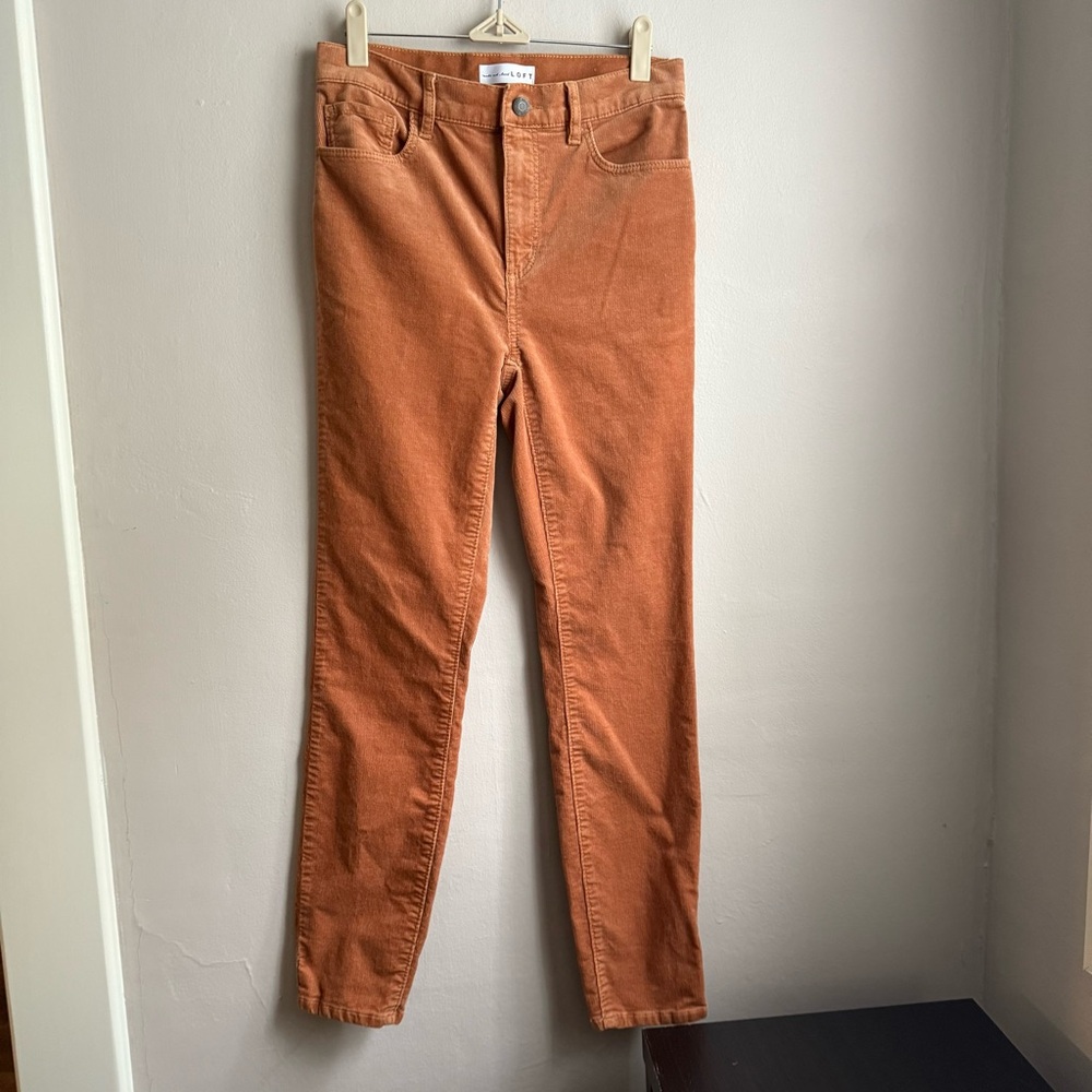 LOFT Rust Corduroy Skinny Pants High Rise Boho Fall Size 26/2